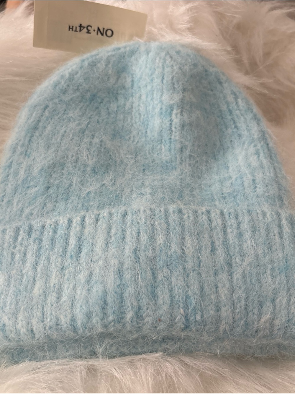 On 34th Womens Solid Brushed Beanie Rolled Cuff Fuzzy MO1542505 light blue $38 R